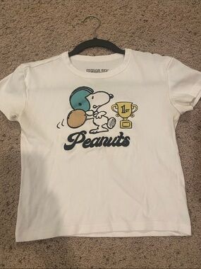 Peanuts Snoopy Football Women’s Graphic Tee Short Sleeve - White, Teal